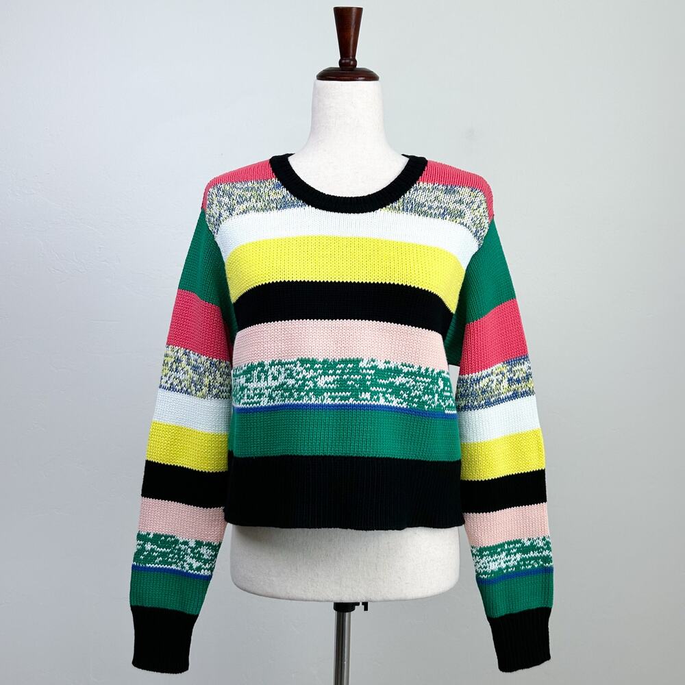 Cabi Cropped Marled Striped Colorful Crewneck Long Sleeve Knit Sweater MEDIUM